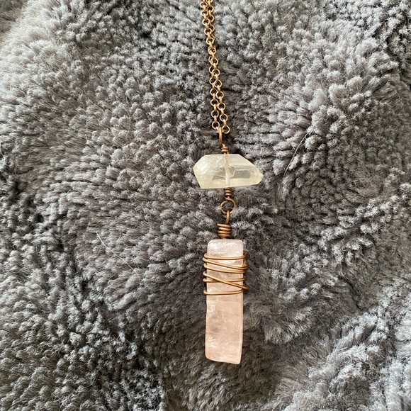 Rose Quarts Crystal Wrapped Necklace - Picture 2 of 2